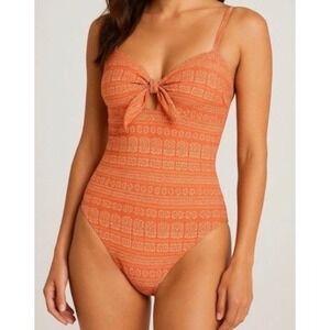 Robin Piccone Swimsuit Isla Plunge One Piece Size 10 Terracotta Body Shaping